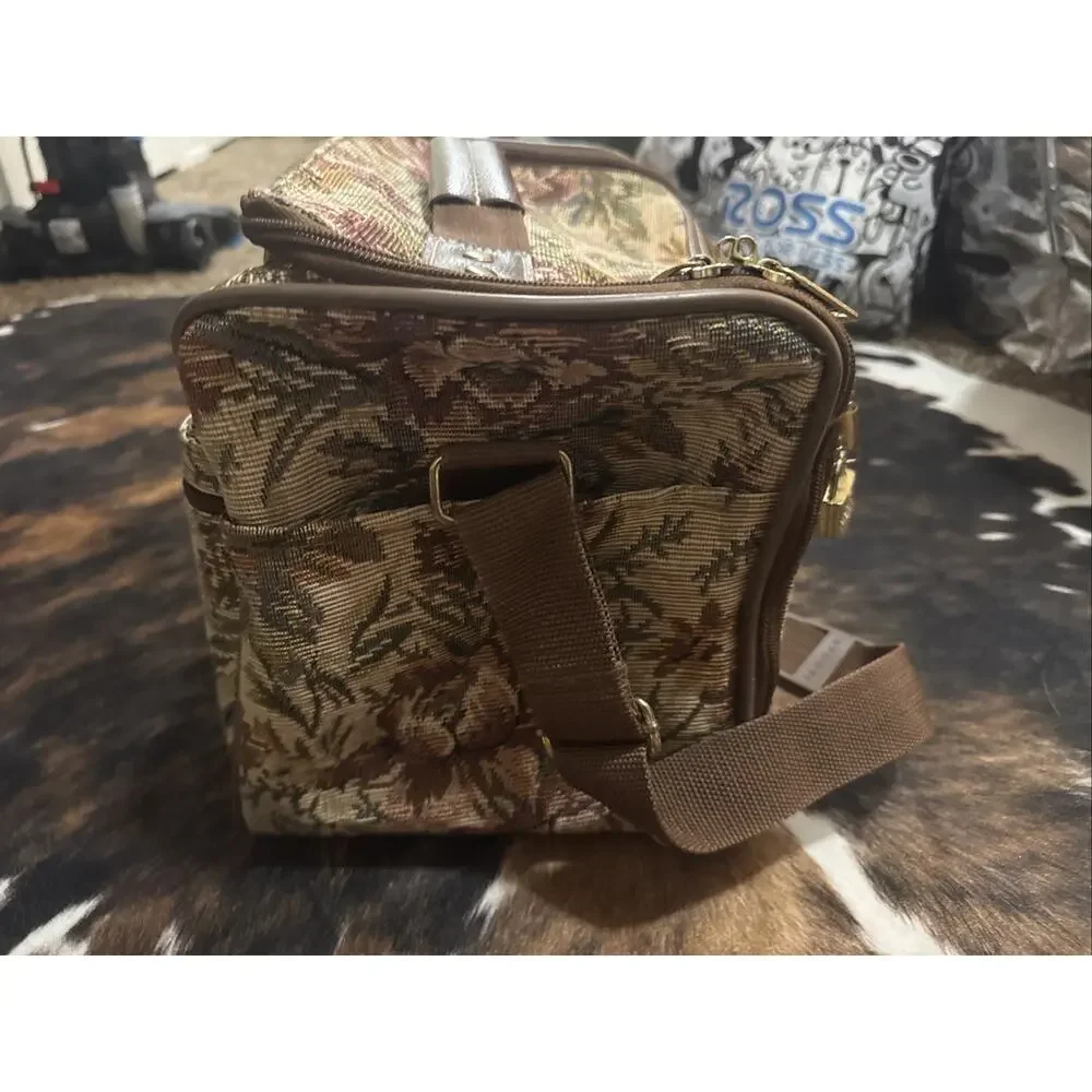 Vintage Jaguar Floral Tapestry Travel Bag Carryon Overnight Vanity Case Luggage